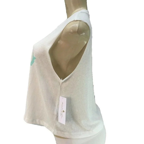 Spiritual Gangster L Eggshell Happy Statement Crew Neck Raw Edge Crop Tank Top - Picture 5 of 6